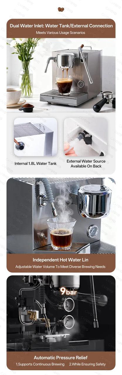 CAFOVO E120 9Bar Commercial Dual Boiler Espresso Machine ULKA Pump OPV System with OLED Display for Cafe Coffee Maker 220V