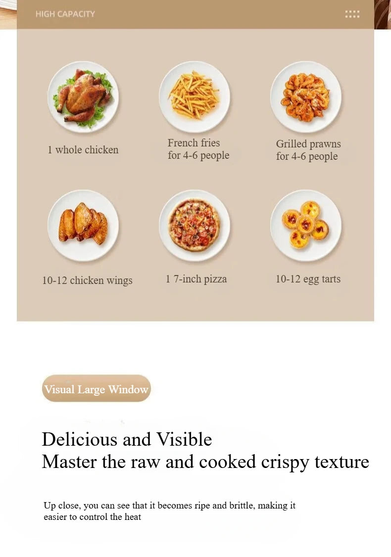 15L Visual Window Air Fryer Oven – Large-Capacity Smart Air Fryer for Home Kitchen (110V/220V)