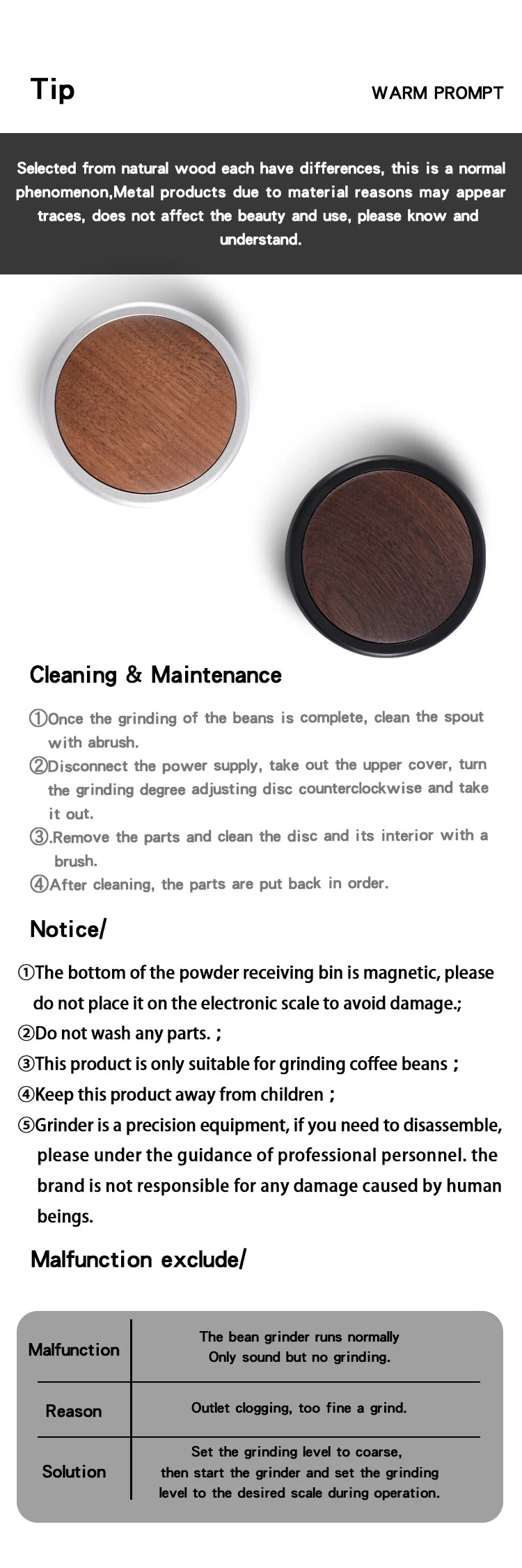 TOMAHAWK Electric Coffee Grinder 7-core 48mm Burr Household Silver Coffee Bean Grinder Coffee Miller Grinder for Espresso Filte