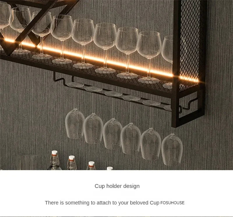 Metal Wall Bar Shelves with Wine Rack – Liquor Bottle Storage Holder for Kitchen, Dining Room & Home Bar Décor