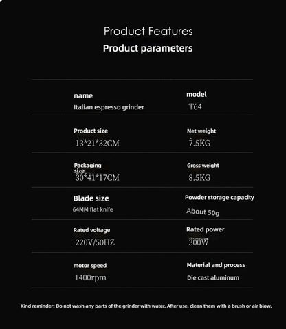 LX T64 Variable Speed Coffee Bean Grinder Machine 64mm Flat Burr Espresso Coffee Grinder Single Dose Grinder Miller