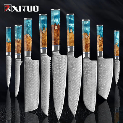 Japanese 67-Layer Damascus Steel Kitchen Knife Set Utility Knife Meat Slicer Vegetable Knife Boning Knife Ergonomic Handle