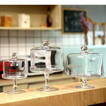Tall Glass Cake Plate with Lid Transparent Fruit Party Dessert Display Stand Tasting Home Decoration Ornaments
