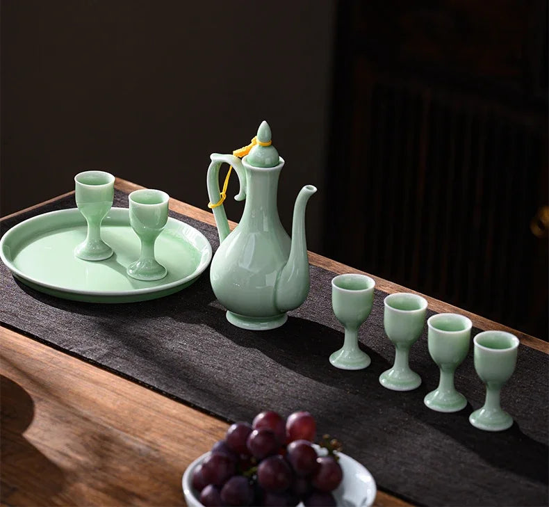 Chinese style wine divider ceramic retro wine jug 20ml goblet antique invitation wine jug set gift box set