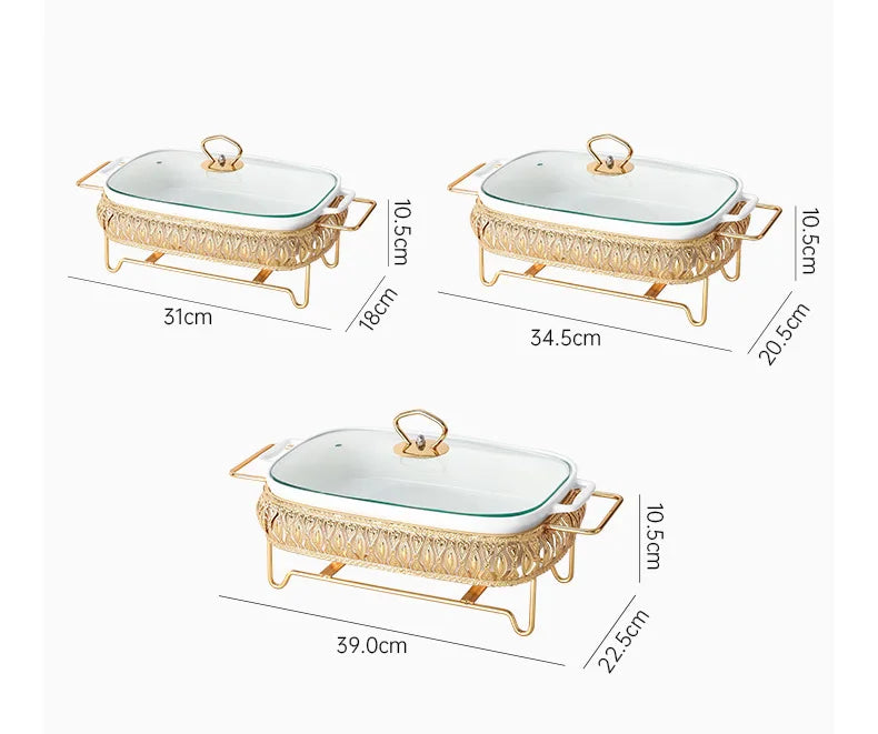 Light Luxury Square Dinnerware Set with Lid and Candle Holder, Nordic Style Ceramic Hot Pot Tableware