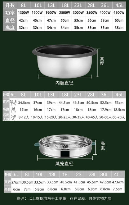 8/10/13/18/23/28/36L Rice Cooker 6-70 People Hotel Commercial Super Large Electric Rice Cooker Commercial Cookware Freeshipping