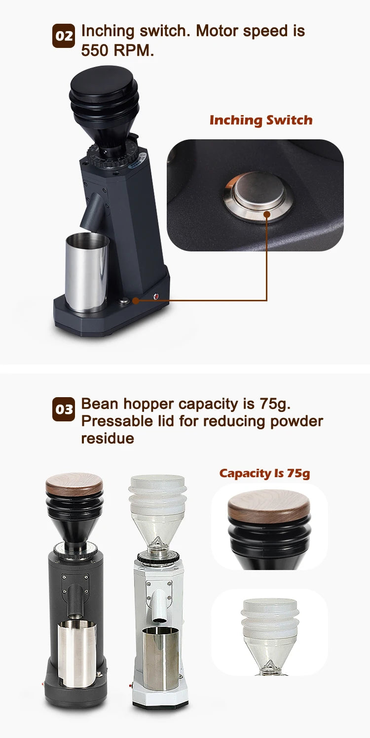 ITOP Electric Coffee Grinder 40MM Titanium Burr Metal Bean Hopper 75g Elegant Samll Coffee Grinder Machine New Arrival 2022