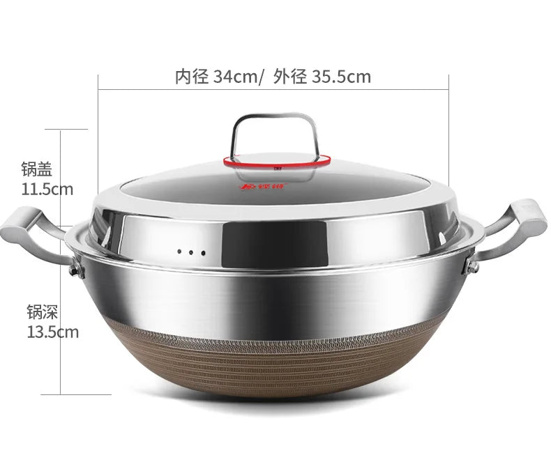 KENGQIANG Double ear 316 Stainless steel deep thick flat bottomed stew wok cooking pot non stick home frying pan cookware