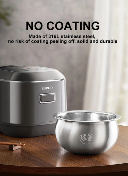 SUPOR 2L Household Rice Cooker LED Display 24H Intelligent Timing Rice Cooking Pot Good Taste 316L Stainless Steel Multi Cooker
