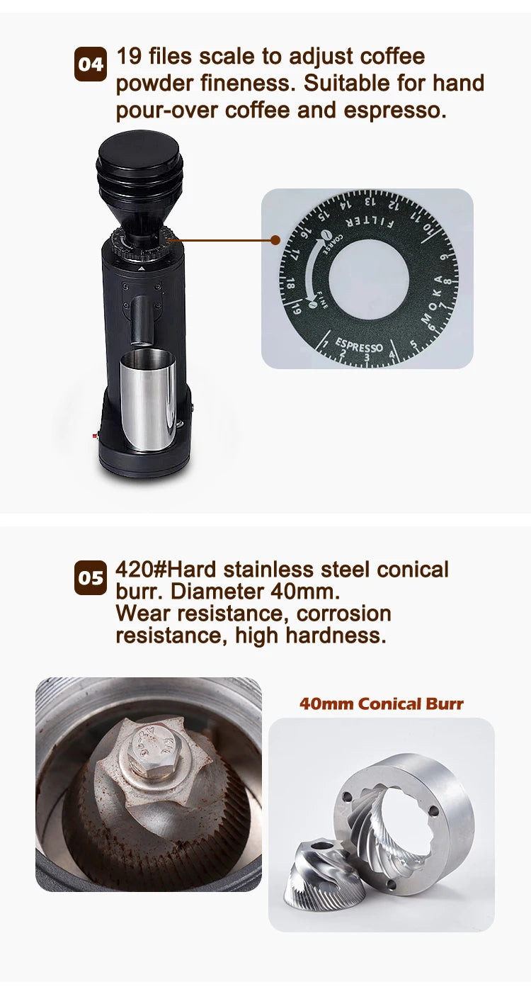 ITOP Electric Coffee Grinder 40MM Titanium Burr Metal Bean Hopper 75g Elegant Samll Coffee Grinder Machine New Arrival 2022