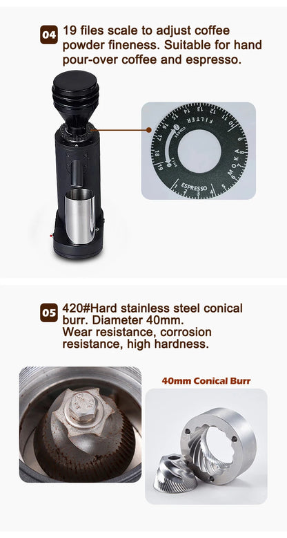 ITOP Electric Coffee Grinder 40MM Titanium Burr Metal Bean Hopper 75g Elegant Samll Coffee Grinder Machine New Arrival 2022