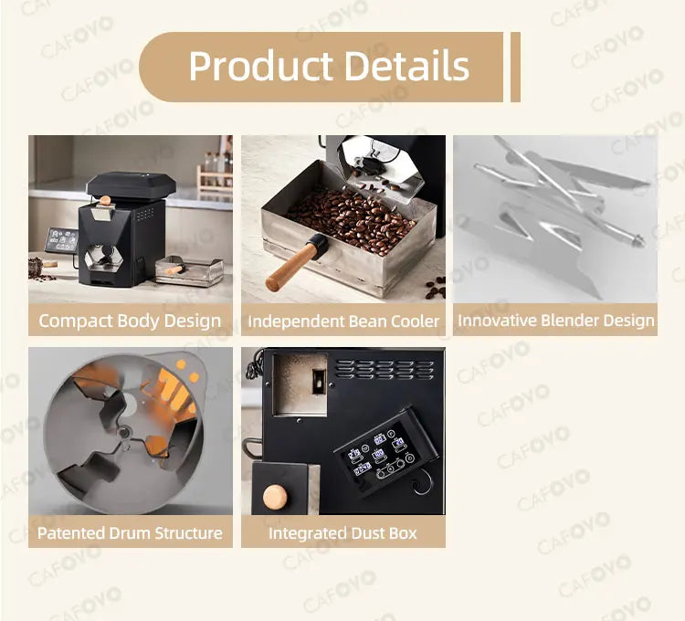 CAFOVO RE-3 200g Electric Coffee Bean Roaster Machine Simulates Direct Fire Stirring Baking Intelligent Dual Mode for Home Use