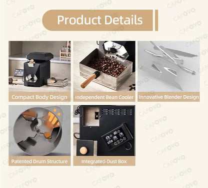 CAFOVO RE-3 200g Electric Coffee Bean Roaster Machine Simulates Direct Fire Stirring Baking Intelligent Dual Mode for Home Use
