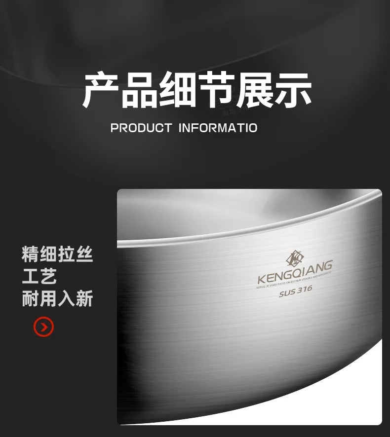 Stainless Steel Frying Pan 316 Stainless Steel Flat Bottomed Frying Pan Deep Uncoated Induction Cooker Vegetable Frying Pan