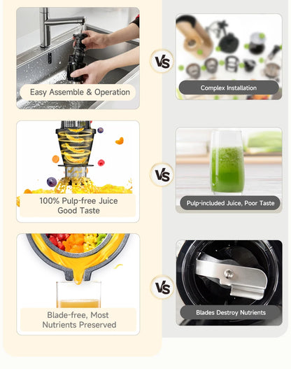 LUFVEBUT Large Calibre Slow Juicer 250W Cold Press Masticating Extractor BPA Free High Juice Yield Safe Kitchen Gadget