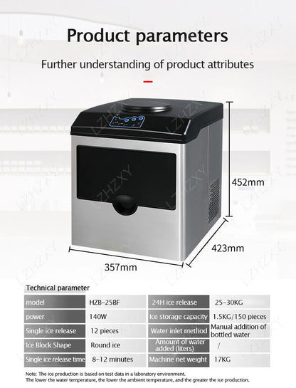 25KG Ice Maker Electric Commercial Ice Cube Maker Small Household Multifunctional Bottled Water Automatic English Panel