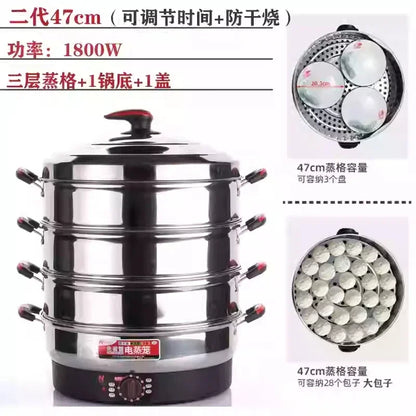 Commercial breakfast shop Multifunctional Stainless Steel Electric Steamer, new style Large Capacity, steamed buns