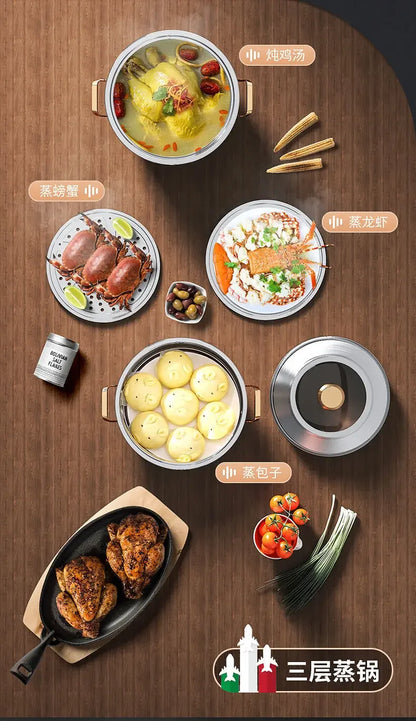 316 stainless steel steamer household food grade thickened soup pot steamed steamed buns four-layer induction cooker universal
