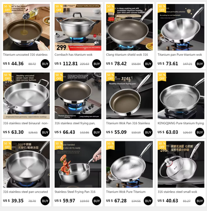 Titanium Wok Pure Titanium Uncoated Wok Household Flat Bottom Hammer Printing Physical Non-Stick Frying Pan