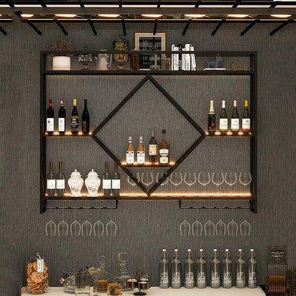 Metal Wall Bar Shelves with Wine Rack – Liquor Bottle Storage Holder for Kitchen, Dining Room & Home Bar Décor