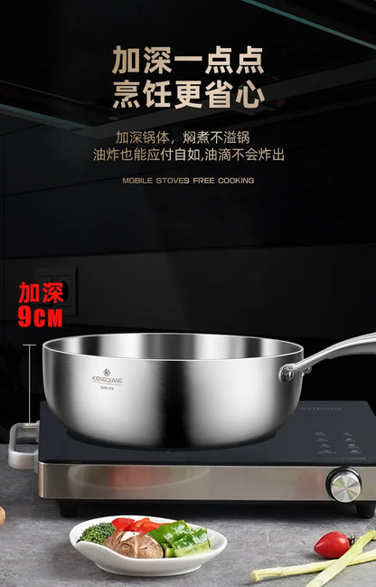 Stainless Steel Frying Pan 316 Stainless Steel Flat Bottomed Frying Pan Deep Uncoated Induction Cooker Vegetable Frying Pan
