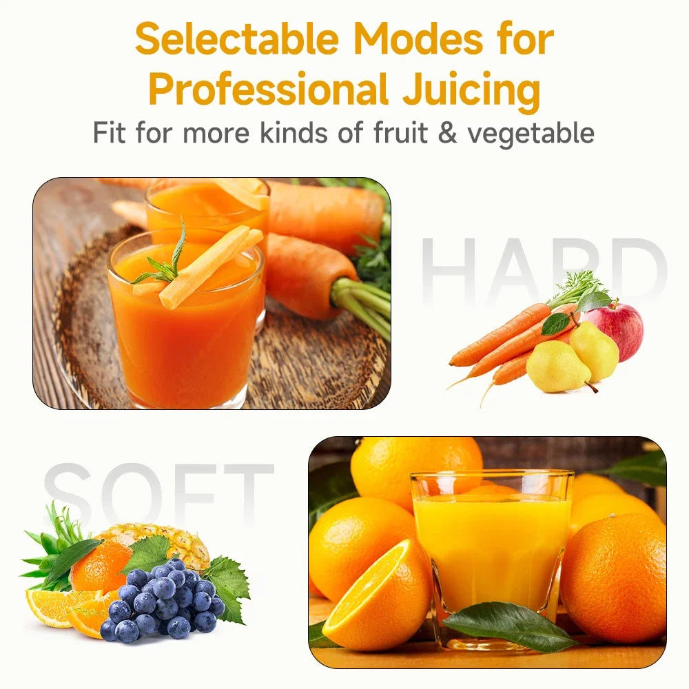 LUFVEBUT Large Calibre Slow Juicer 250W Cold Press Masticating Extractor BPA Free High Juice Yield Safe Kitchen Gadget