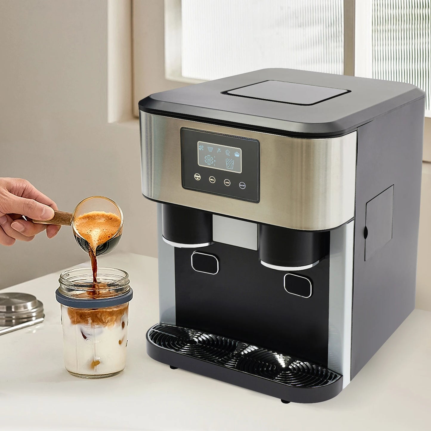 3-in-1 Tabletop Ice Maker – Crushed Ice & Ice Cubes with Auto-Clean, Stainless Steel