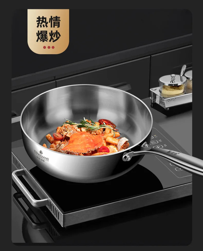 Stainless Steel Frying Pan 316 Stainless Steel Flat Bottomed Frying Pan Deep Uncoated Induction Cooker Vegetable Frying Pan