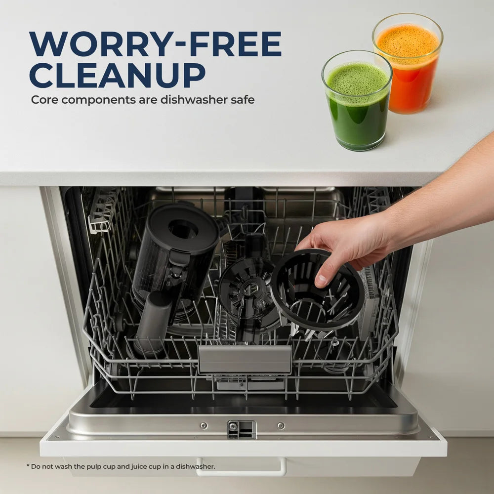 ROUNY Cold Press Extractor with Filter-Free, Easy Clean Electric Fruit Slow Juicer Machine with Large Feed Caliber,  Black