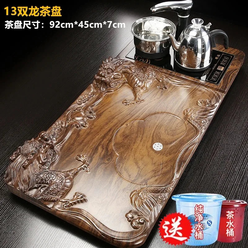 Solid Wood Tea Tray with Purple Sand Kung Fu Tea Set & Induction Cooker – Premium Chinese Gongfu Teaware