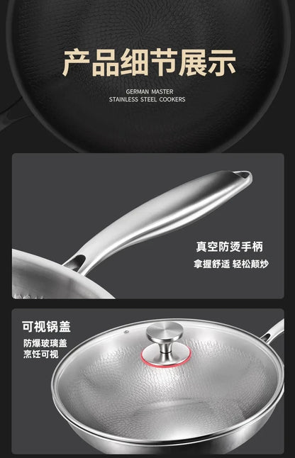 Titanium Wok Pure Titanium Uncoated Wok Household Flat Bottom Hammer Printing Physical Non-Stick Frying Pan