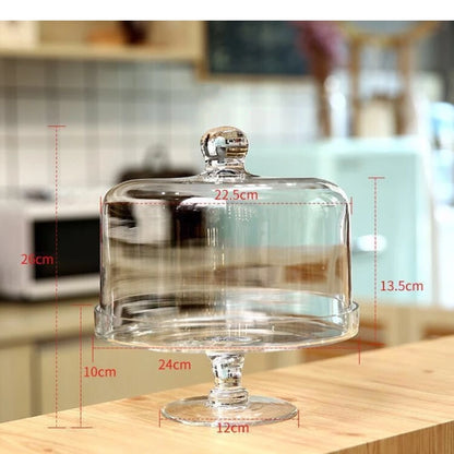 Tall Glass Cake Plate with Lid Transparent Fruit Party Dessert Display Stand Tasting Home Decoration Ornaments