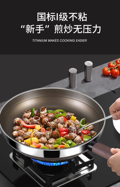 Titanium Pan 316 Stainless Steel Uncoated Non-stick Pan Household Cooking Pot Induction Cooker Special Steak Frying Pan