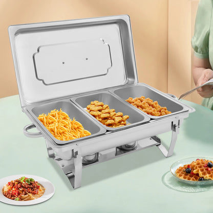 Chafing Dish Buffet Set 3 Grid Stainless Steel Rectangular Catering Chafer Warmer Set Buffet Dishes Warming Set 63.5*35.5*32cm
