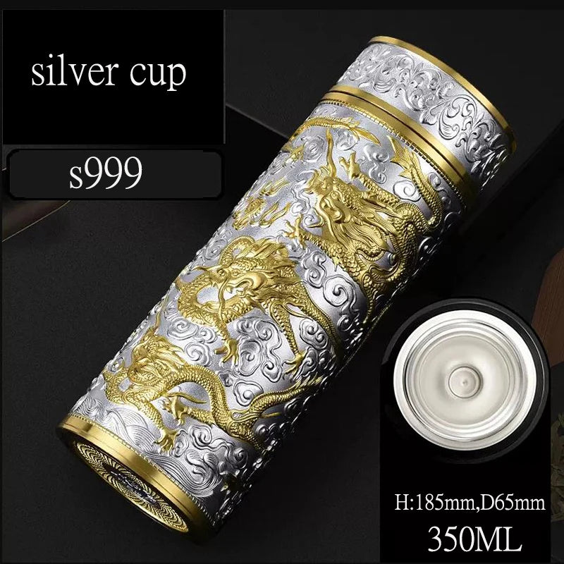 Teapot Thermos Inner Wall Sterling Silver S999 350-600ml Thermos Mug Stainless Steel Tumbler Thermos Travel Coffee Mug