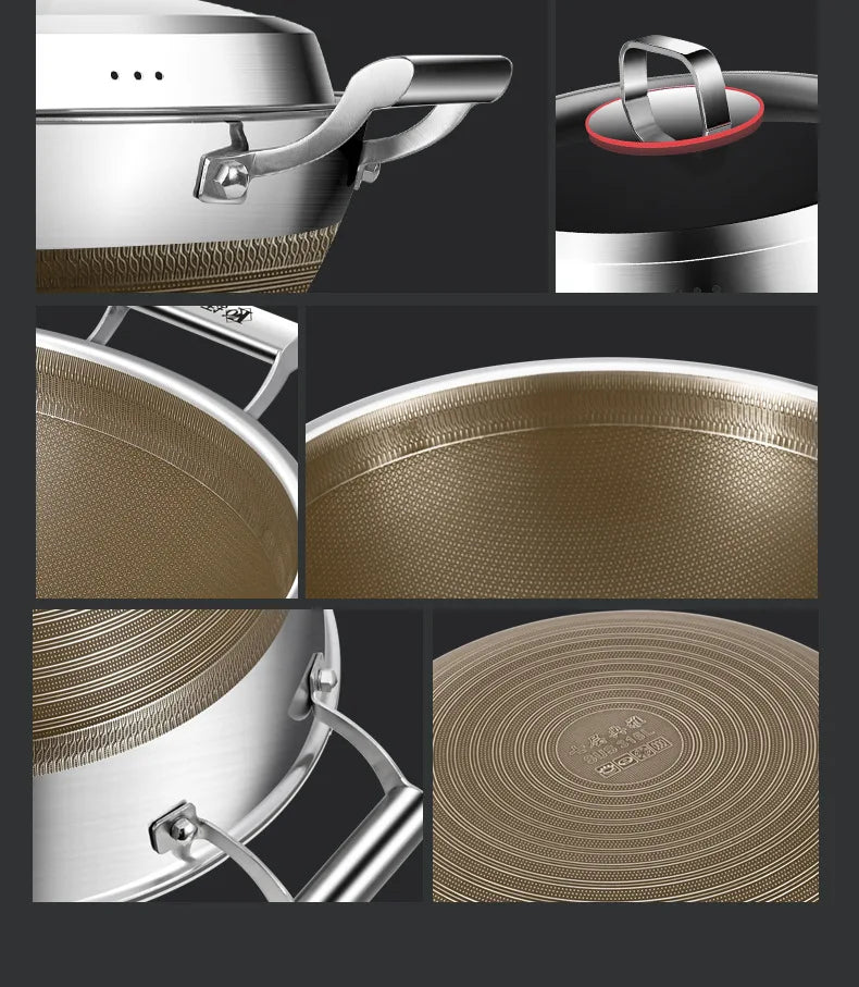 KENGQIANG Double ear 316 Stainless steel deep thick flat bottomed stew wok cooking pot non stick home frying pan cookware