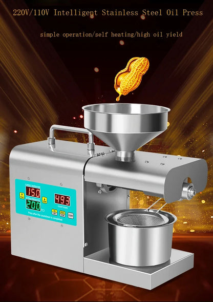 Automatic Cold Press Oil Machine – 110V/220V Sunflower, Olive & Seed Oil Extractor with Intelligent Digital Display