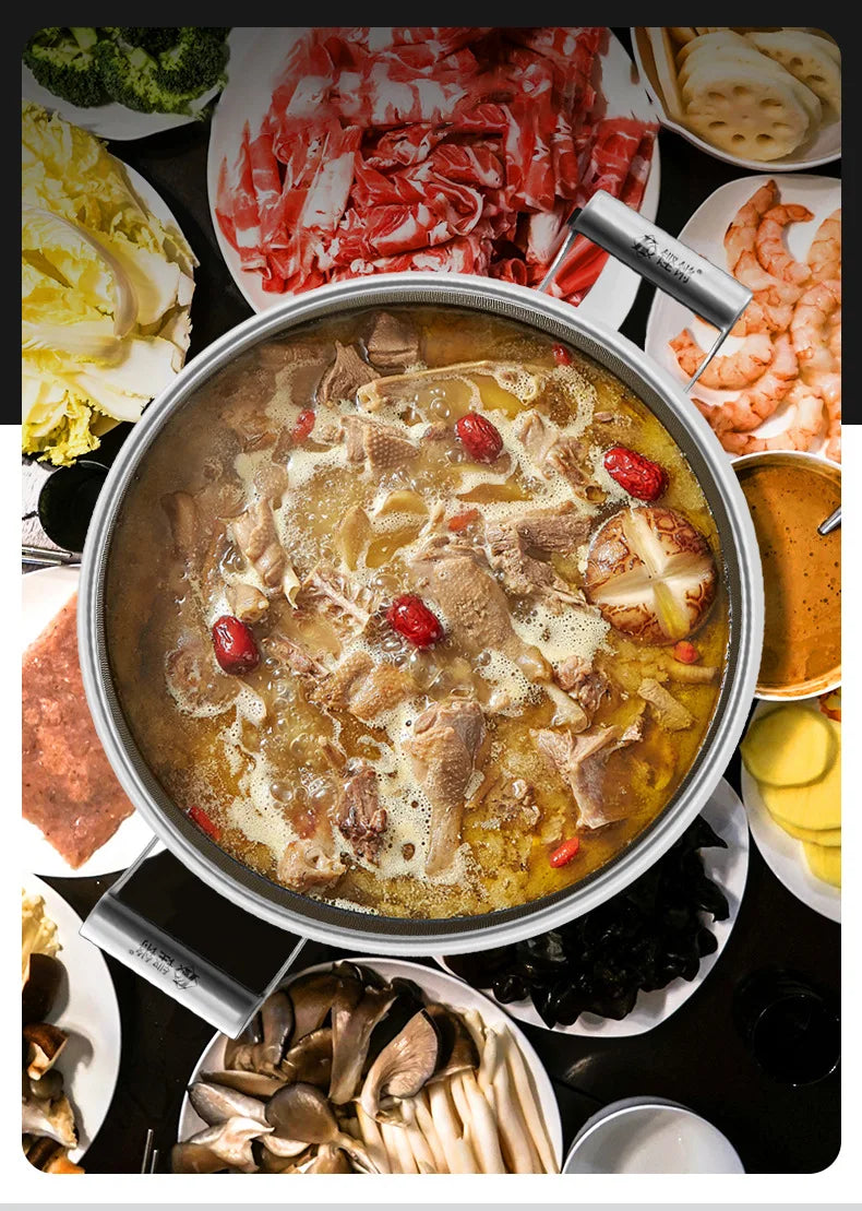 KENGQIANG Double ear 316 Stainless steel deep thick flat bottomed stew wok cooking pot non stick home frying pan cookware