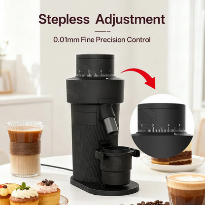 CAFOVO Q64 Espresso Grinder – 64mm Flat Burr, 3200RPM, Plasma Anti-Static, Single Dose