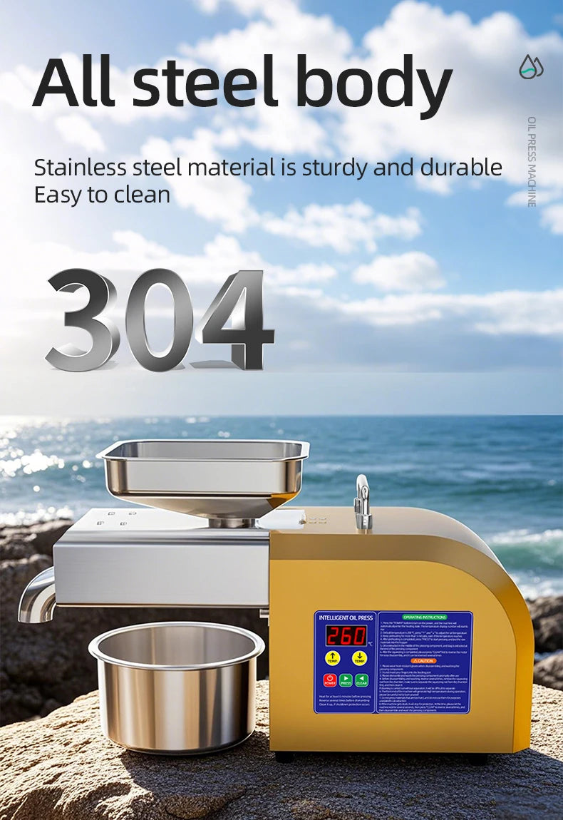 BEAUTIUSN,110V/220V New Automatic  Oil Press Machine Commercial Home cold Oil Extractor Expeller Presser ,flaxseed Sunflower Oil