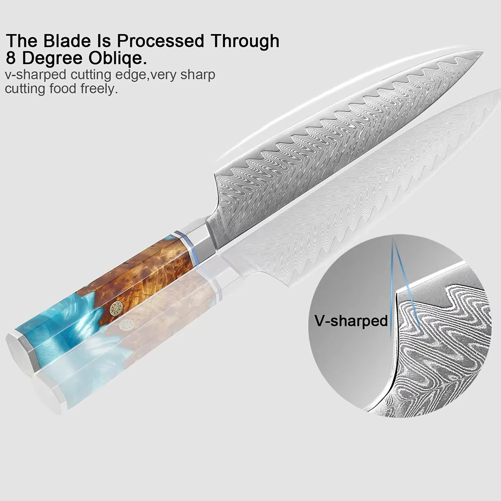Japanese 67-Layer Damascus Steel Kitchen Knife Set Utility Knife Meat Slicer Vegetable Knife Boning Knife Ergonomic Handle