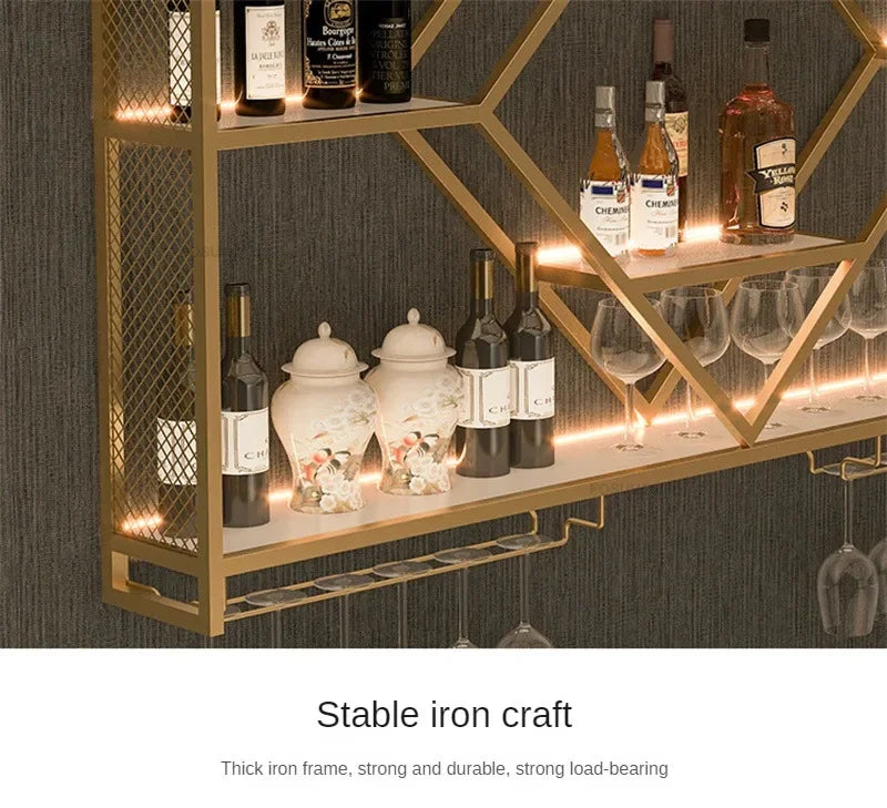 Metal Wall Bar Shelves with Wine Rack – Liquor Bottle Storage Holder for Kitchen, Dining Room & Home Bar Décor