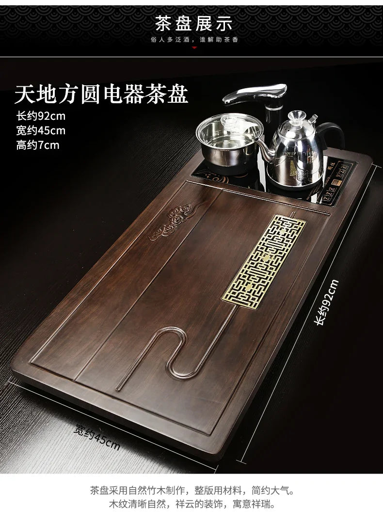Solid Wood Tea Tray with Purple Sand Kung Fu Tea Set & Induction Cooker – Premium Chinese Gongfu Teaware