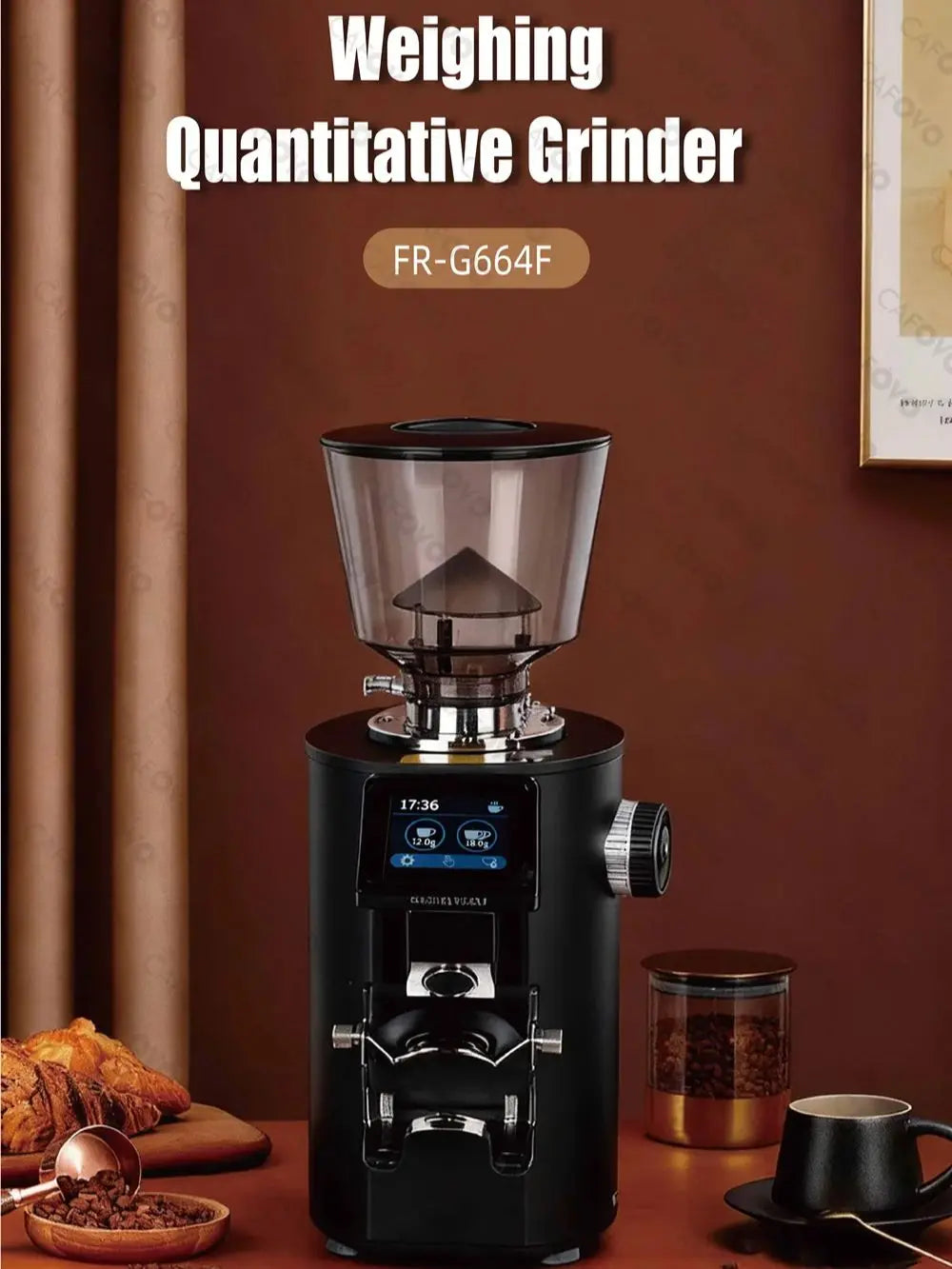 CAFOVO K64SC 64mm Flat Burr Espresso Grinder – Professional Weighing & Touch Screen Coffee Grinder