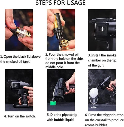 Cocktail Smoke Gun, Vapour Blaster Cocktail Bubble Smoke Gun with 5-Flavour Aroma Liquid and Edible Bubble for Food and Drink