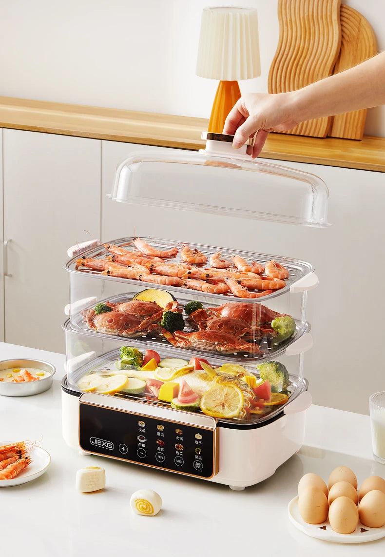 4-Layer Electric Steamer – Multi-Function Large-Capacity Cooker with Timer