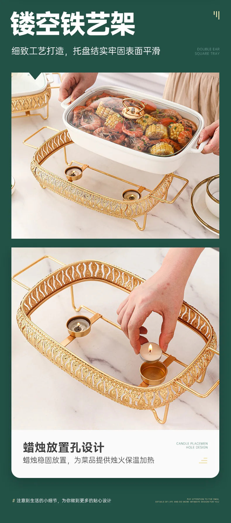 Light Luxury Square Dinnerware Set with Lid and Candle Holder, Nordic Style Ceramic Hot Pot Tableware