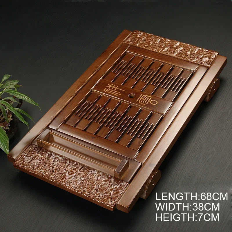 Chinese Solid Wooden Tea Accessories Drinkware Tea Tray Tea Kung Fu Tea Set Table Drawer Type Gongfu Storage Drainage Tray