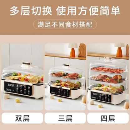 4-Layer Electric Steamer – Multi-Function Large-Capacity Cooker with Timer