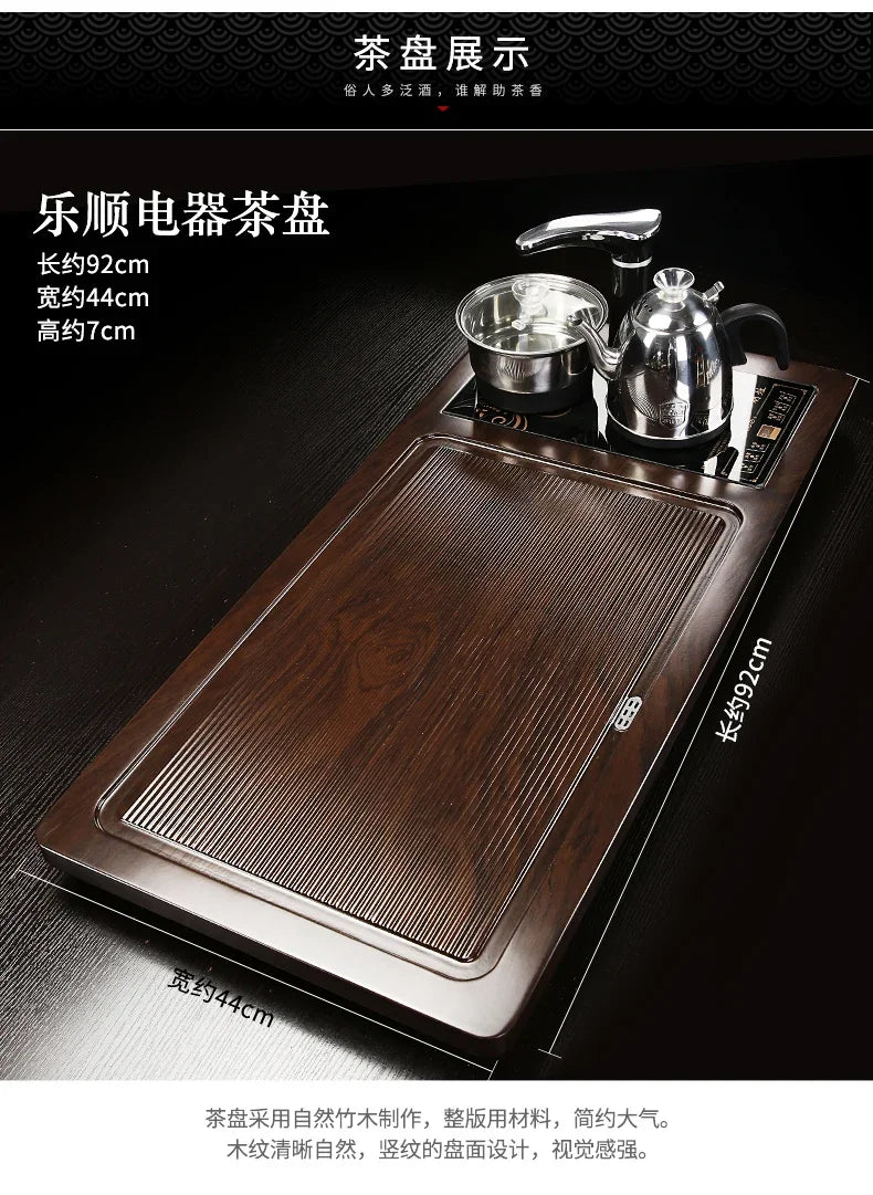 Solid Wood Tea Tray with Purple Sand Kung Fu Tea Set & Induction Cooker – Premium Chinese Gongfu Teaware